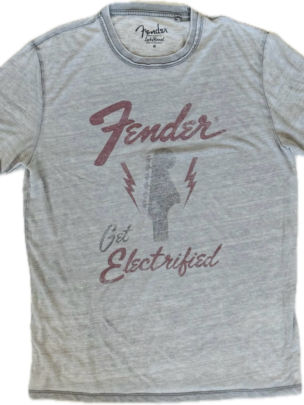 Lucky Brand Light Gray Fender 'Get Electrified' Graphic Tee with Red Accents